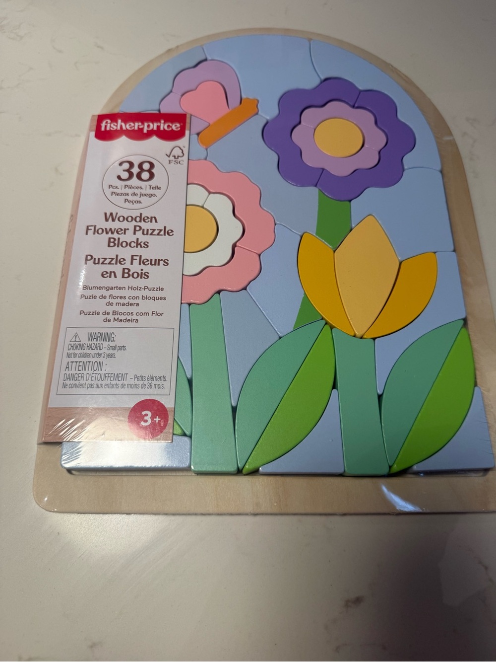 Fisher-Price Pastel Flower Wooden Puzzle - 38 Piece Floral Set